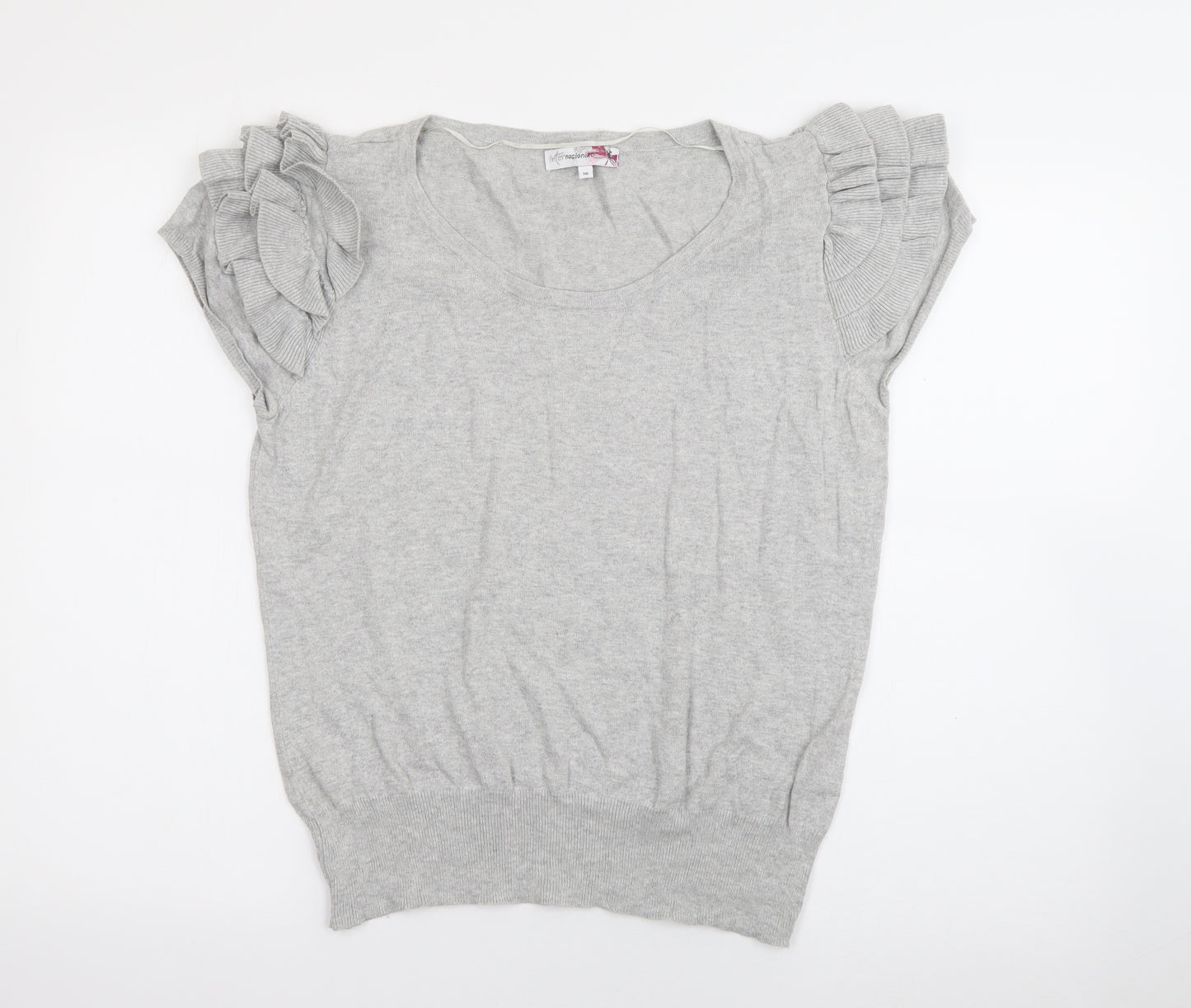 Internacionale Womens Grey Scoop Neck  Cotton Pullover Jumper Size 16