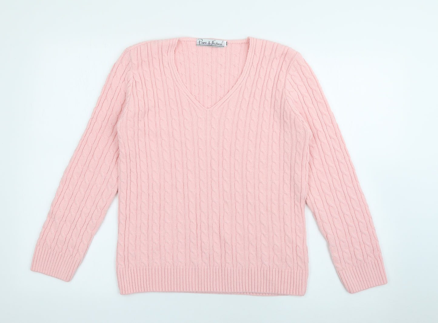 Pure & Natural Womens Pink V-Neck  Acrylic Pullover Jumper Size S