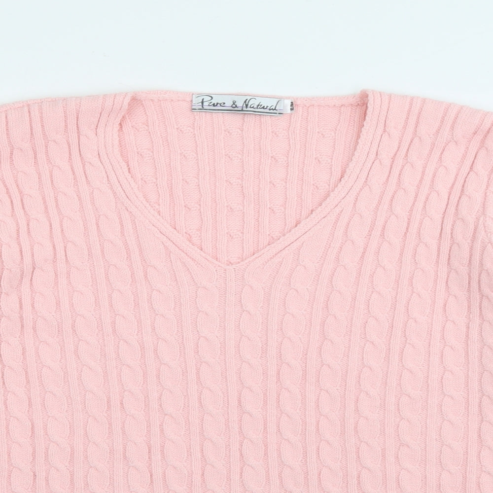 Pure & Natural Womens Pink V-Neck  Acrylic Pullover Jumper Size S
