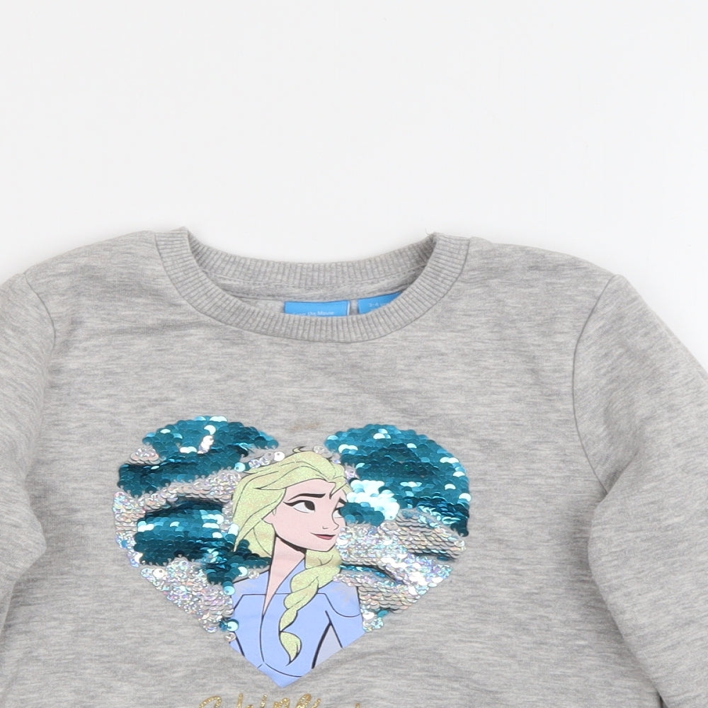 Primark Girls Grey  Polyester Pullover Sweatshirt Size 3-4 Years   - Frozen