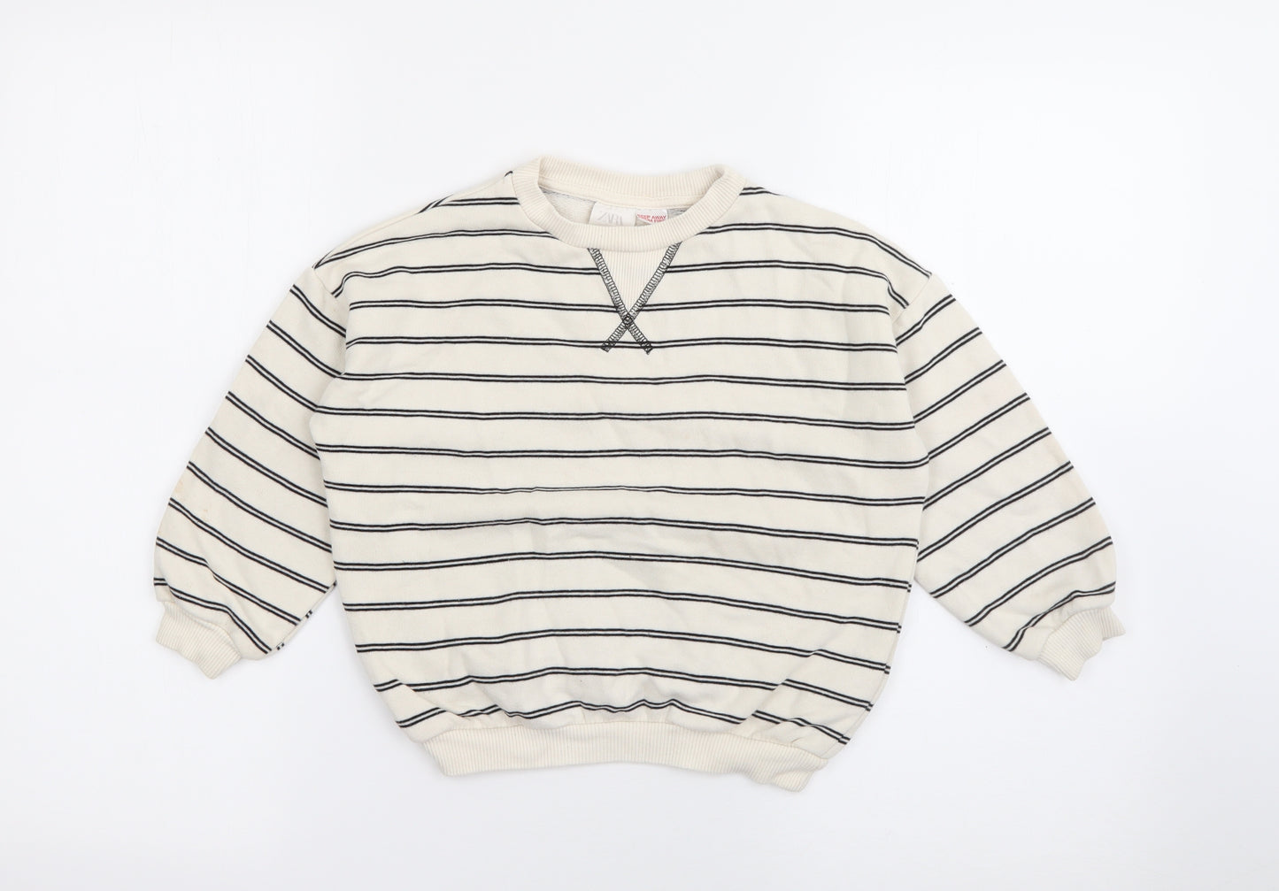 Zara Boys White Striped Cotton Pullover Sweatshirt Size 3-4 Years