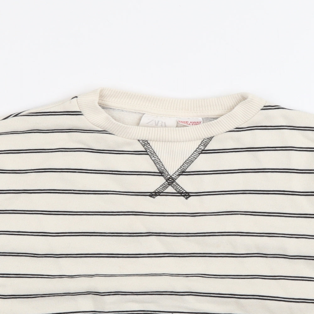 Zara Boys White Striped Cotton Pullover Sweatshirt Size 3-4 Years