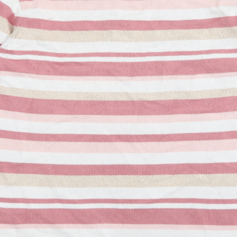 Isle Essentials Womens Pink V-Neck Striped Cotton Pullover Jumper Size M