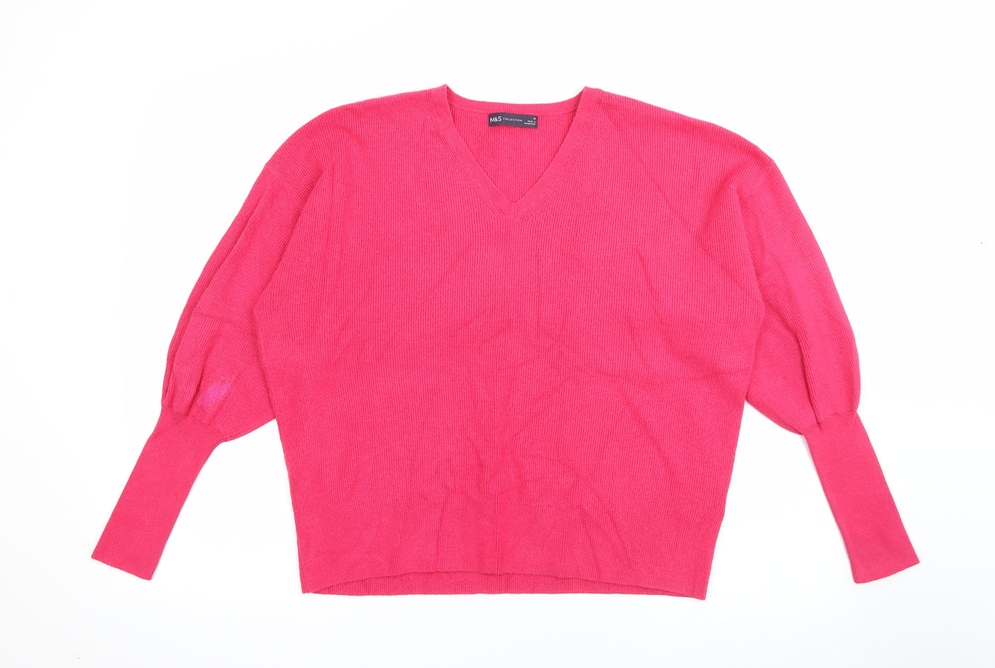 Marks and Spencer Womens Pink V-Neck  Viscose Pullover Jumper Size M