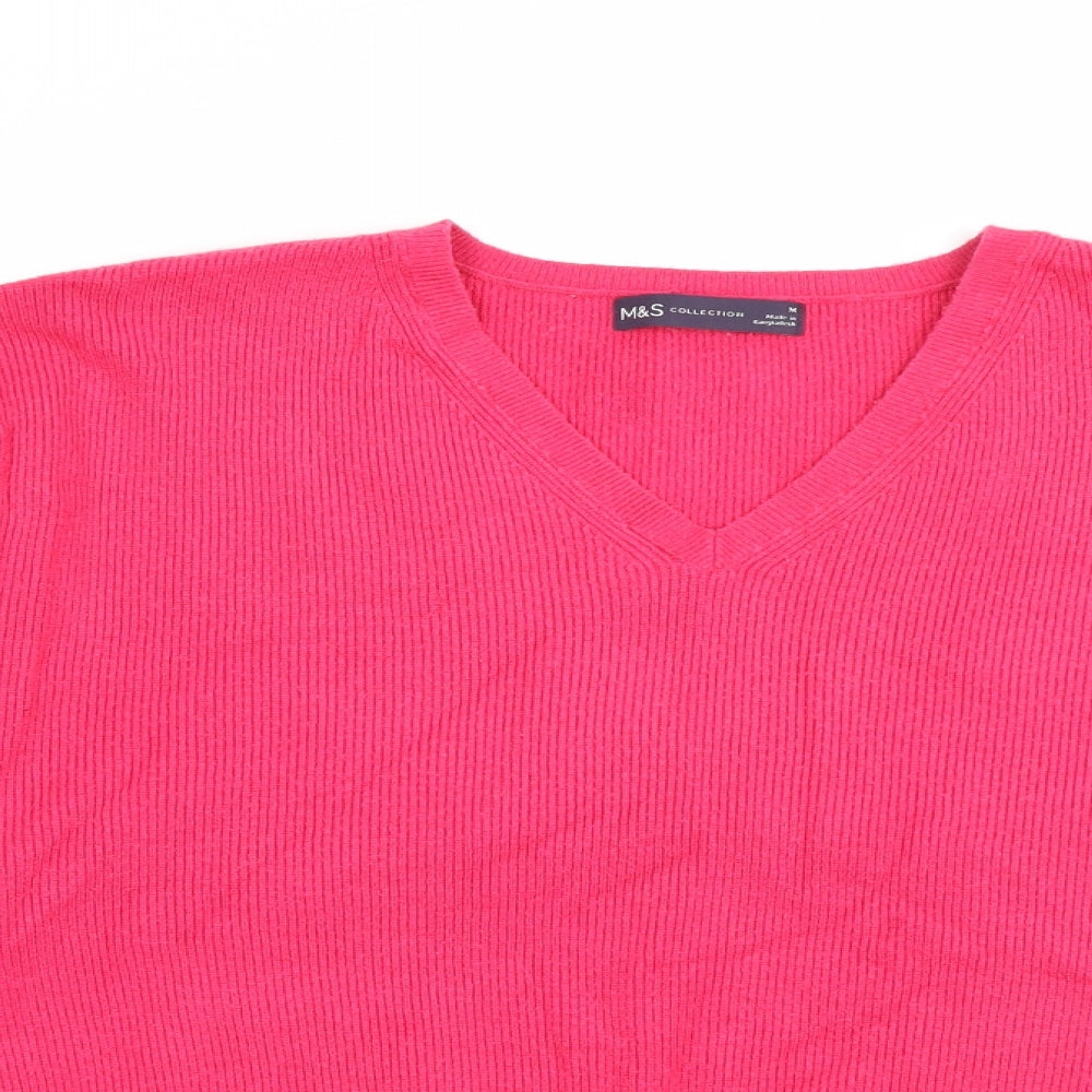 Marks and Spencer Womens Pink V-Neck  Viscose Pullover Jumper Size M