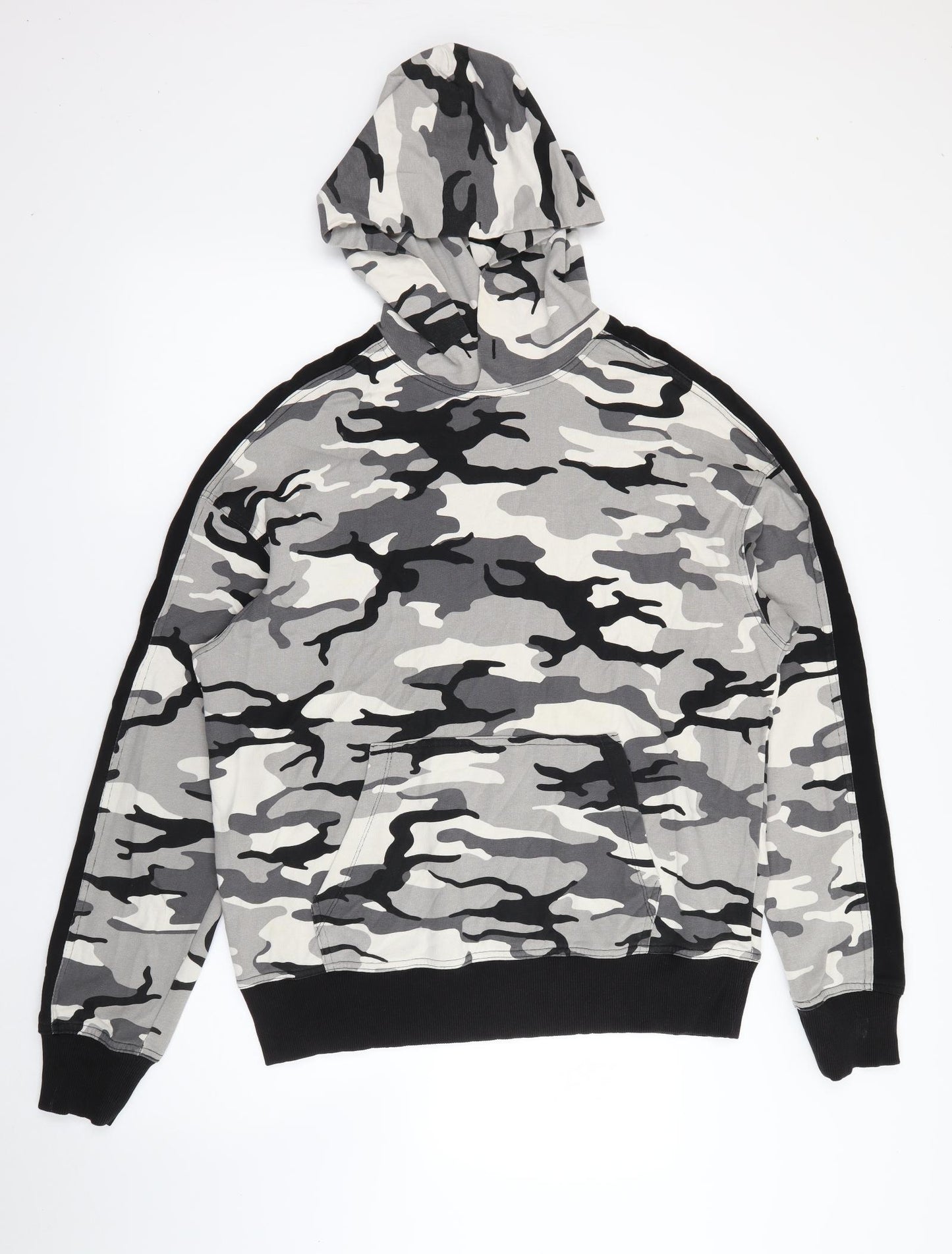 H&M Mens Grey Camouflage Cotton Pullover Hoodie Size M