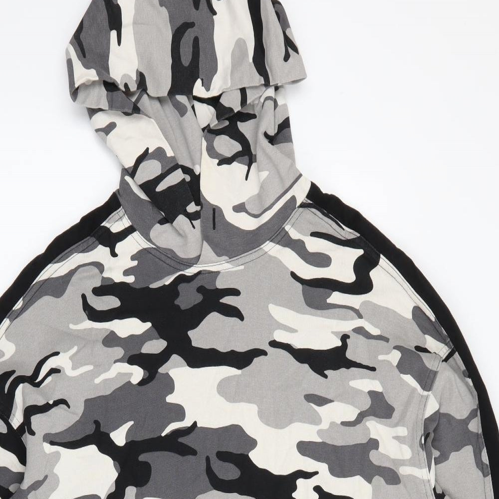 H&M Mens Grey Camouflage Cotton Pullover Hoodie Size M