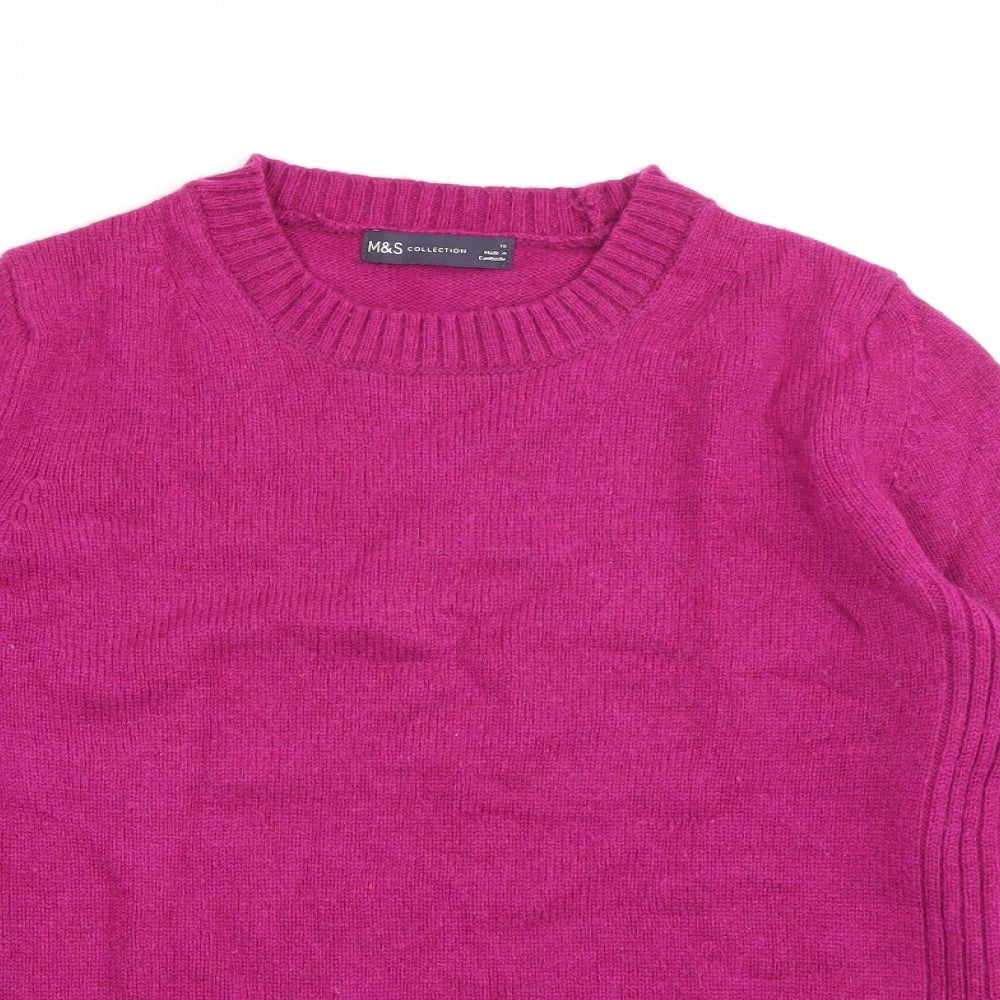 Marks and Spencer Womens Pink Crew Neck  Wool Pullover Jumper Size 10