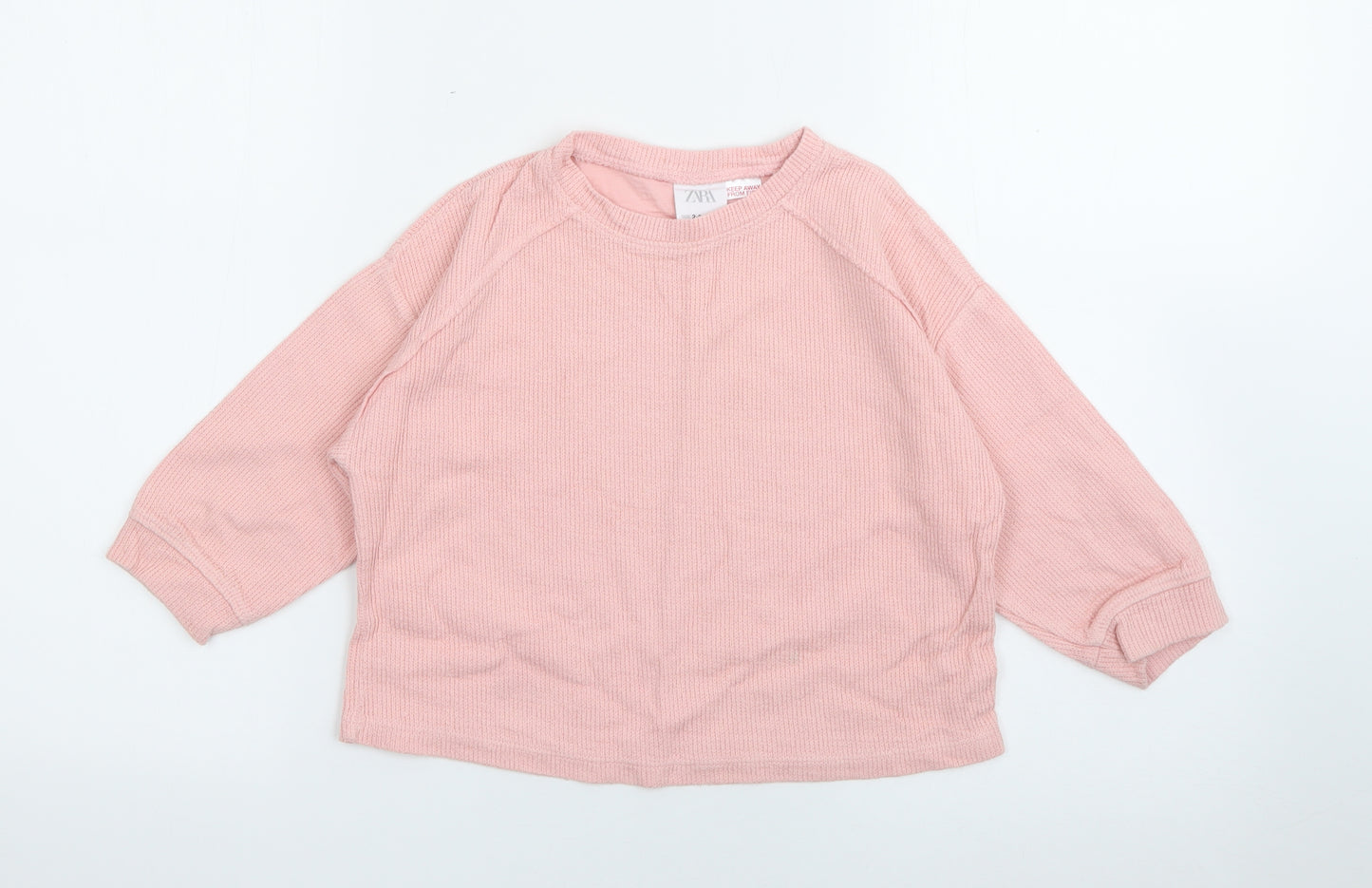 Zara Girls Pink Crew Neck  Cotton Pullover Jumper Size 2-3 Years
