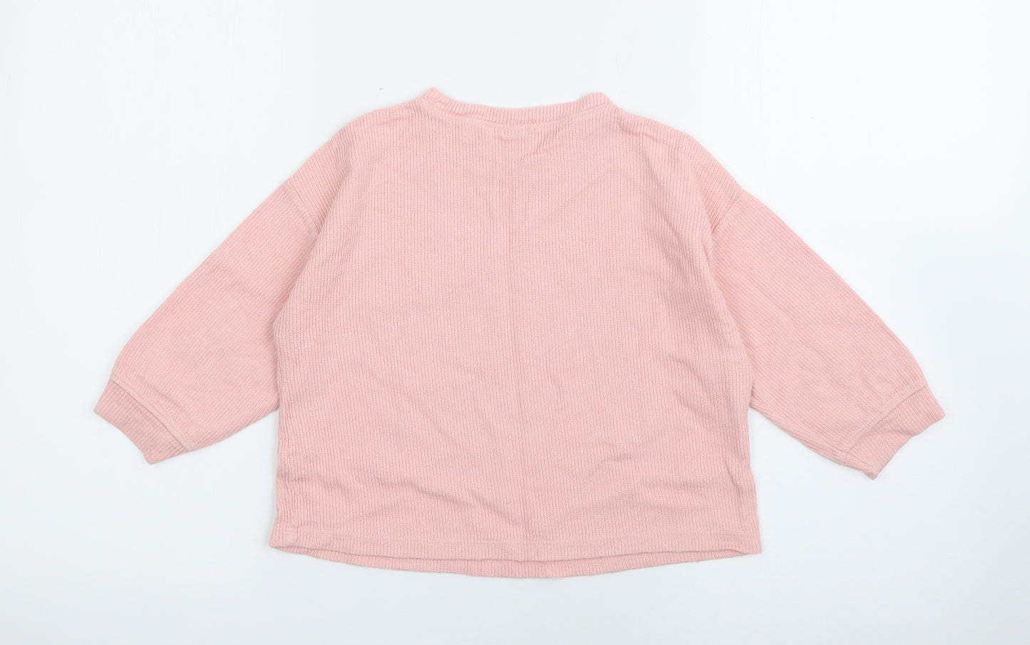Zara Girls Pink Crew Neck  Cotton Pullover Jumper Size 2-3 Years