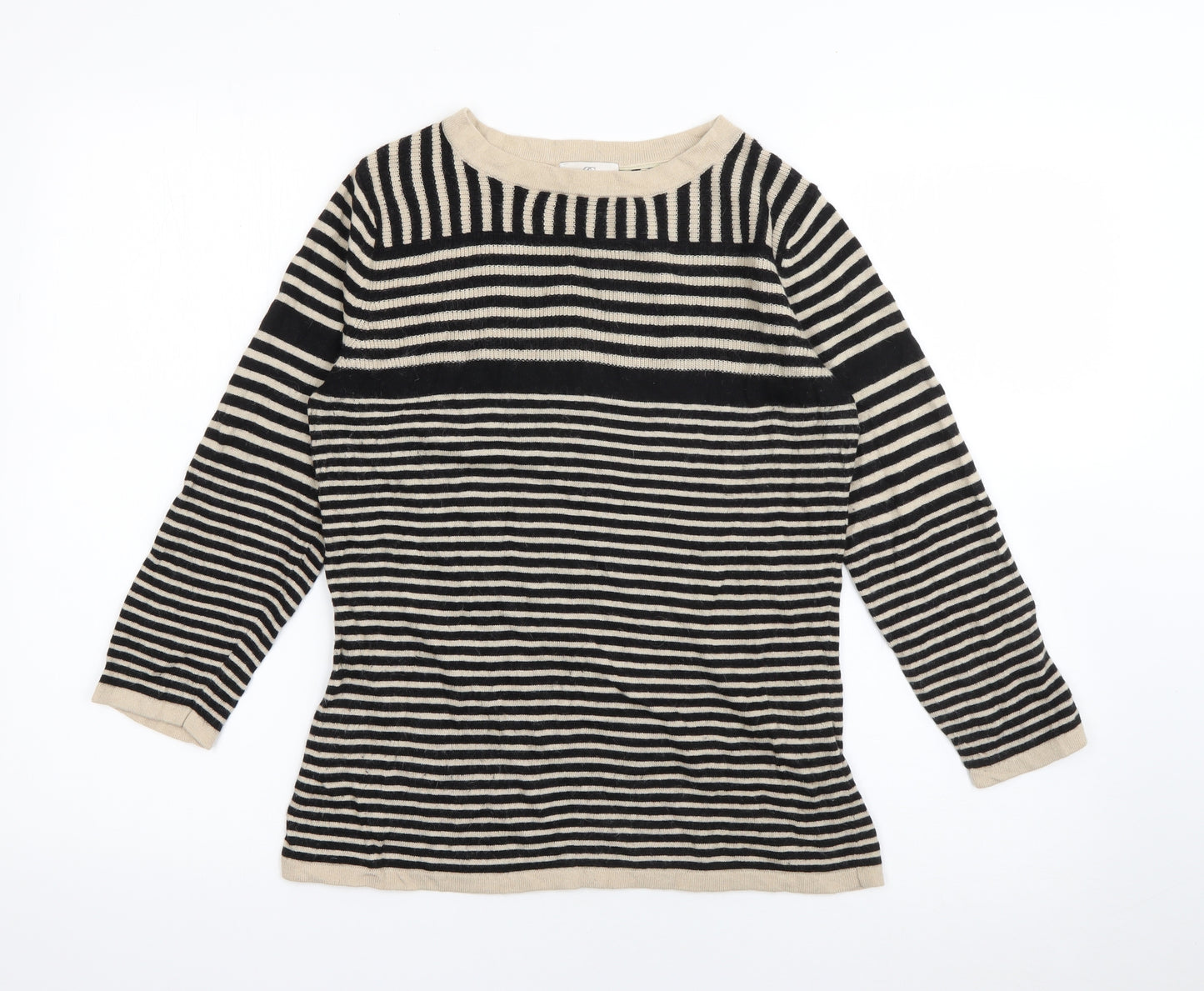 CC Womens Beige Crew Neck Striped Viscose Pullover Jumper Size S