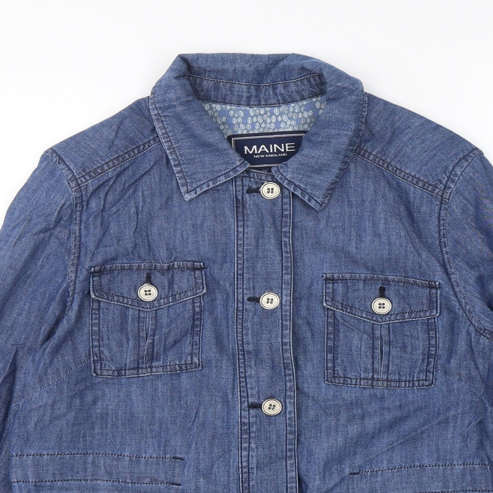 Maine New England Womens Blue  Cotton Basic Button-Up Size 12 Collared