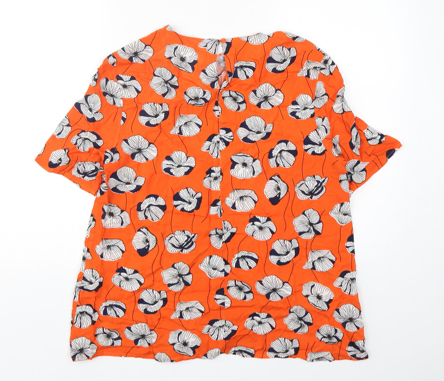 Warehouse Womens Orange Floral Viscose Basic Blouse Size 14 Round Neck