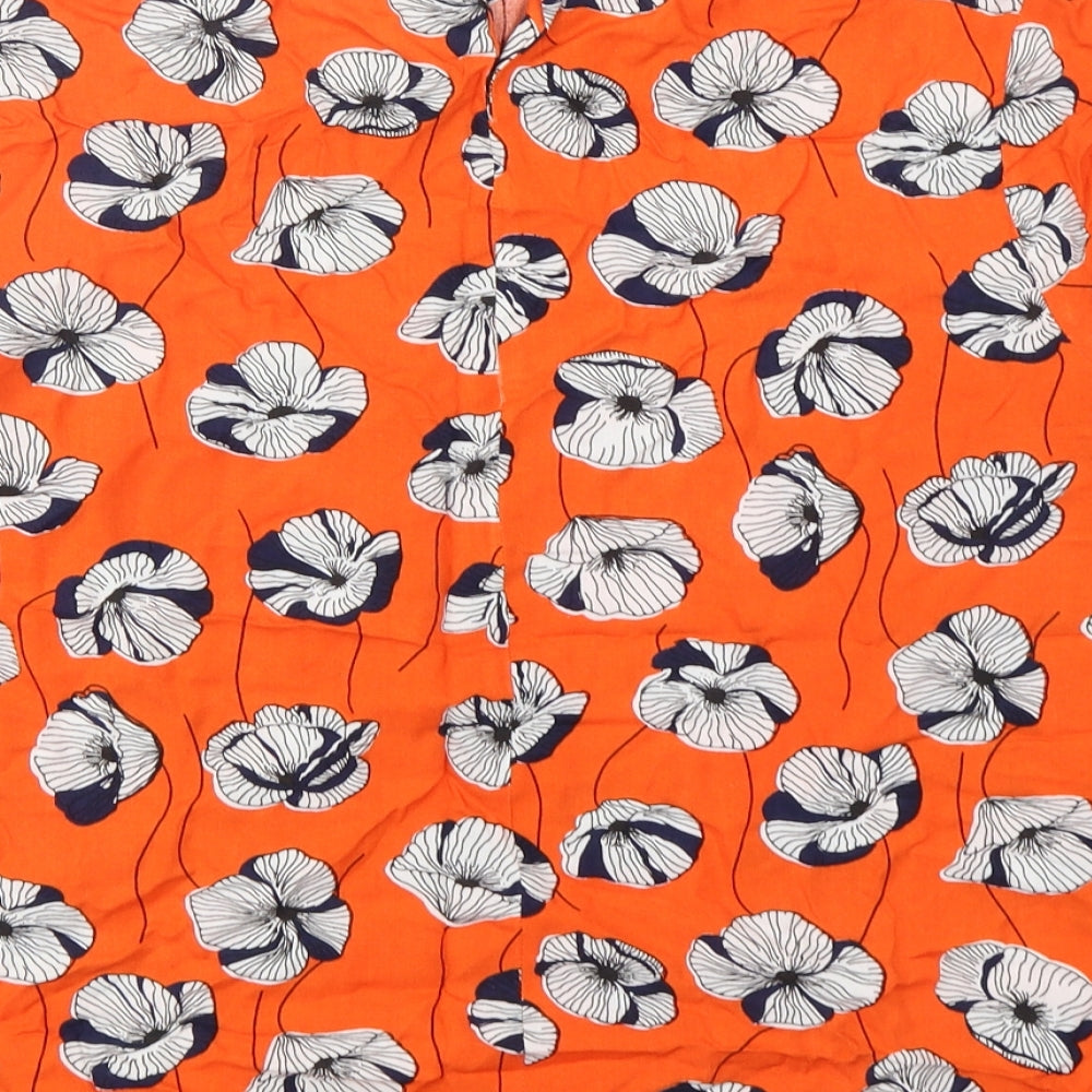 Warehouse Womens Orange Floral Viscose Basic Blouse Size 14 Round Neck