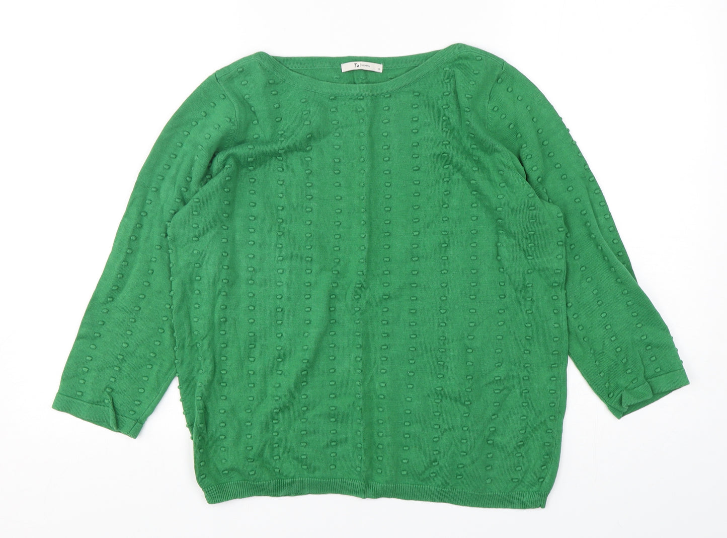TU Womens Green Round Neck  Cotton Pullover Jumper Size 14