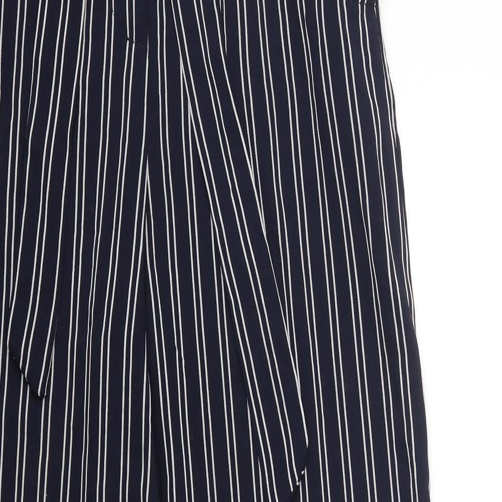 H&M Womens Blue Striped Polyester Trousers  Size 6 L31 in Regular