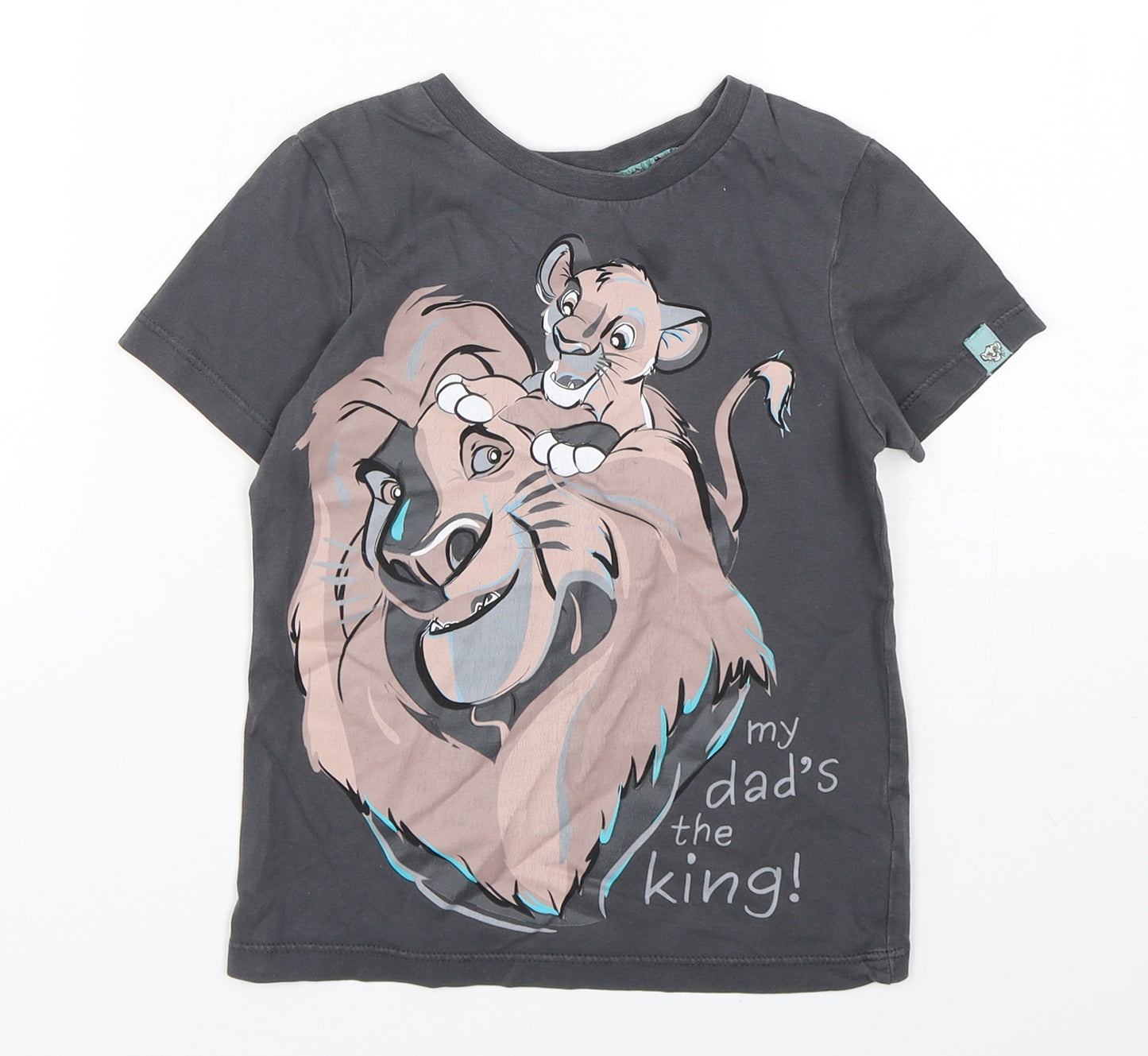 George Boys Grey  Cotton Basic T-Shirt Size 4-5 Years Round Neck Pullover - Lion King