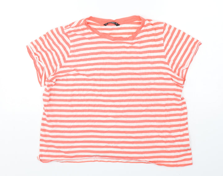 Dunnes Stores Womens Multicoloured Striped Cotton Basic T-Shirt Size L Round Neck