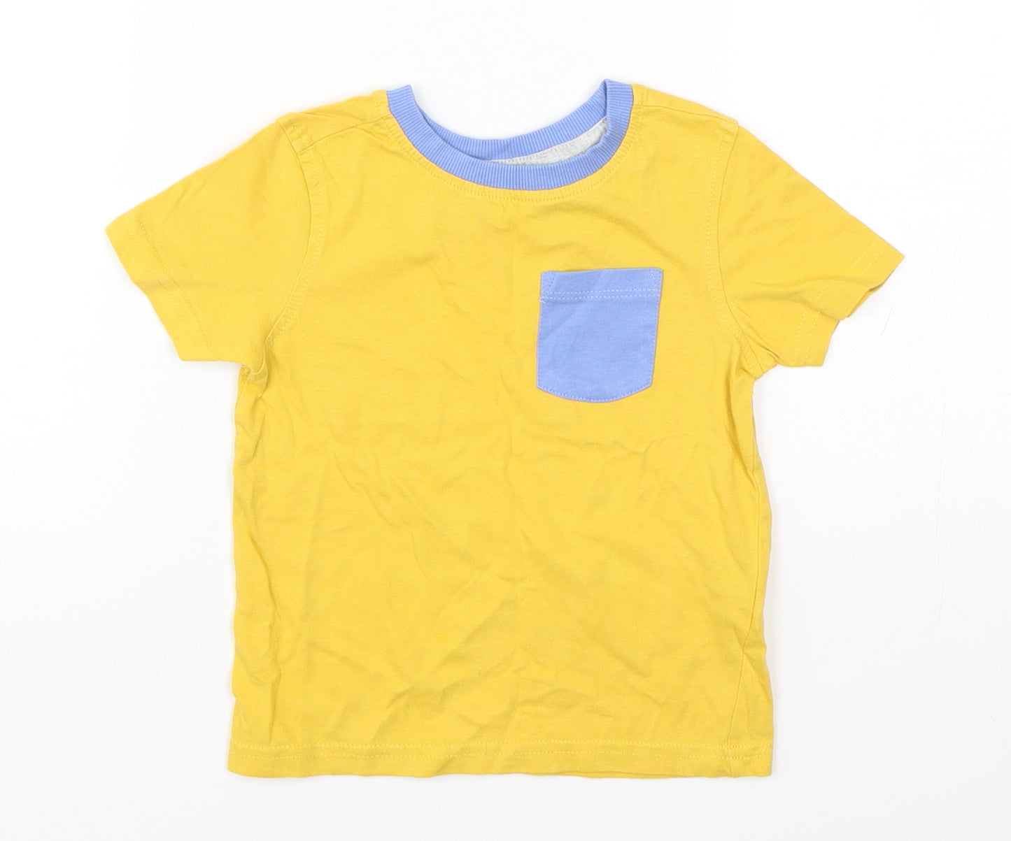George Boys Yellow  Cotton Basic T-Shirt Size 18-24 Months Round Neck Pullover