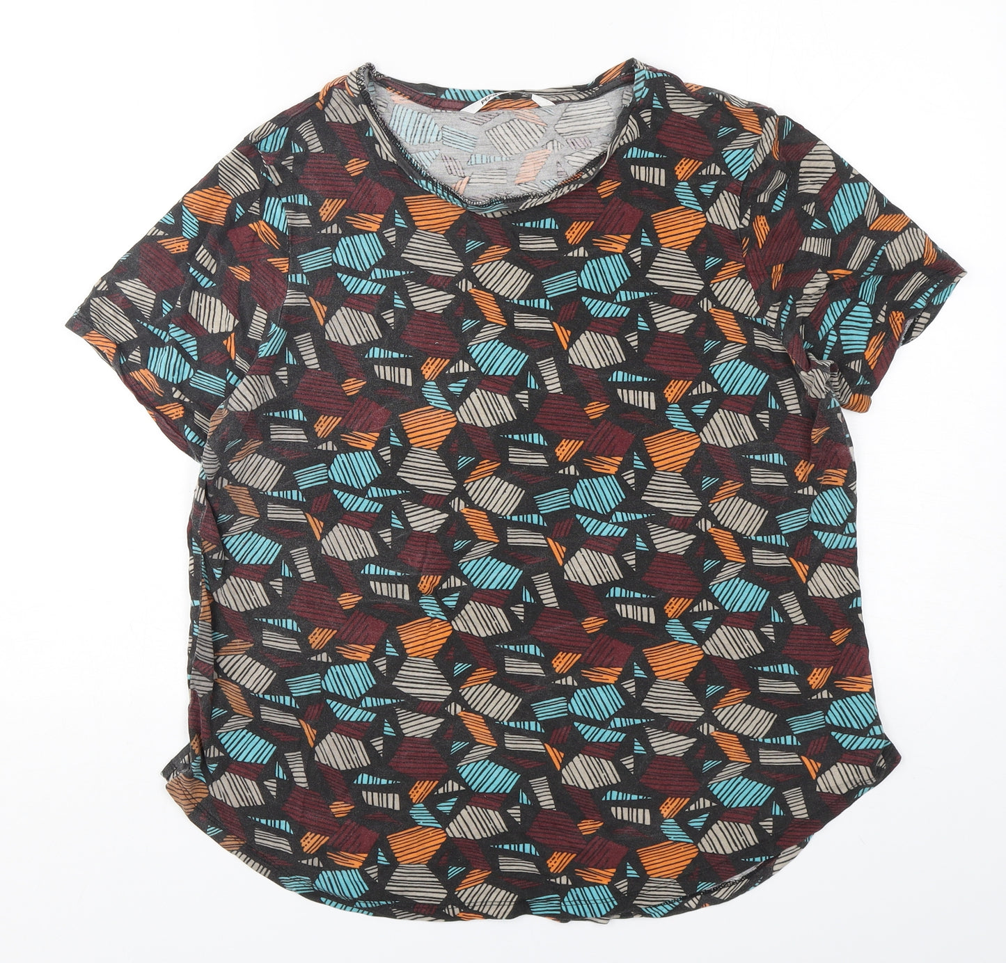 Pep&Co Womens Multicoloured Geometric Viscose Basic T-Shirt Size 18 Round Neck