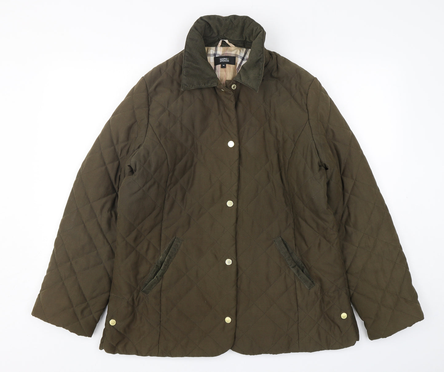 Marks and Spencer Womens Green   Quilted Jacket Size 14  Snap
