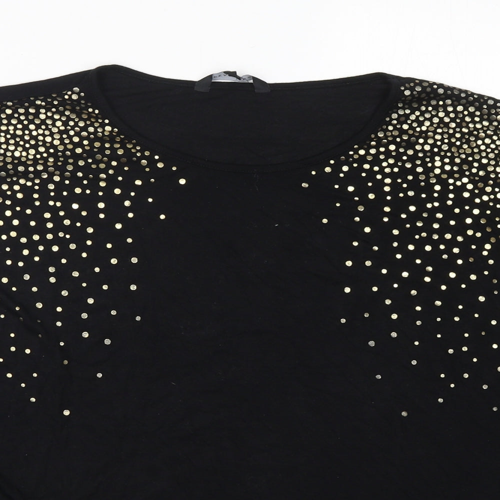 Peacocks Womens Black Polka Dot Polyester Basic T-Shirt Size 20 Round Neck