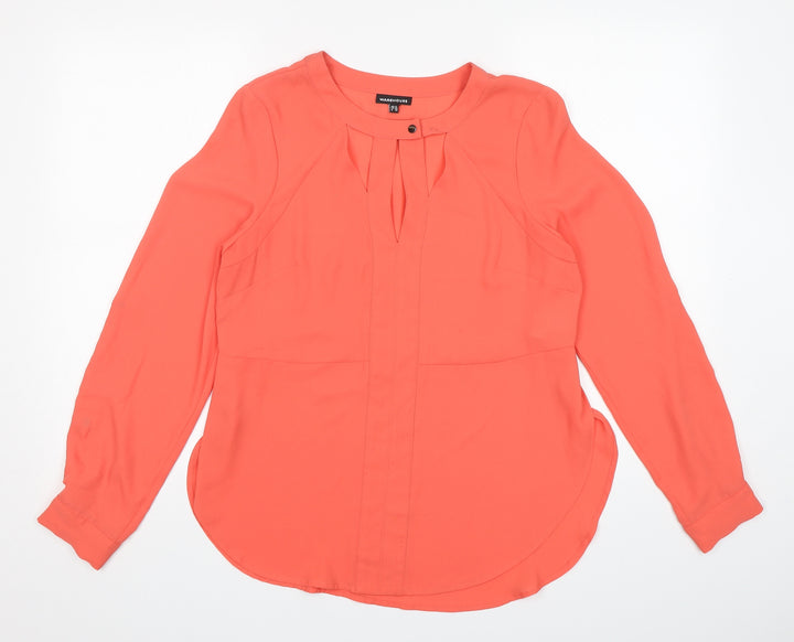 Warehouse Womens Pink Polyester Basic Blouse Size 12 Round Neck