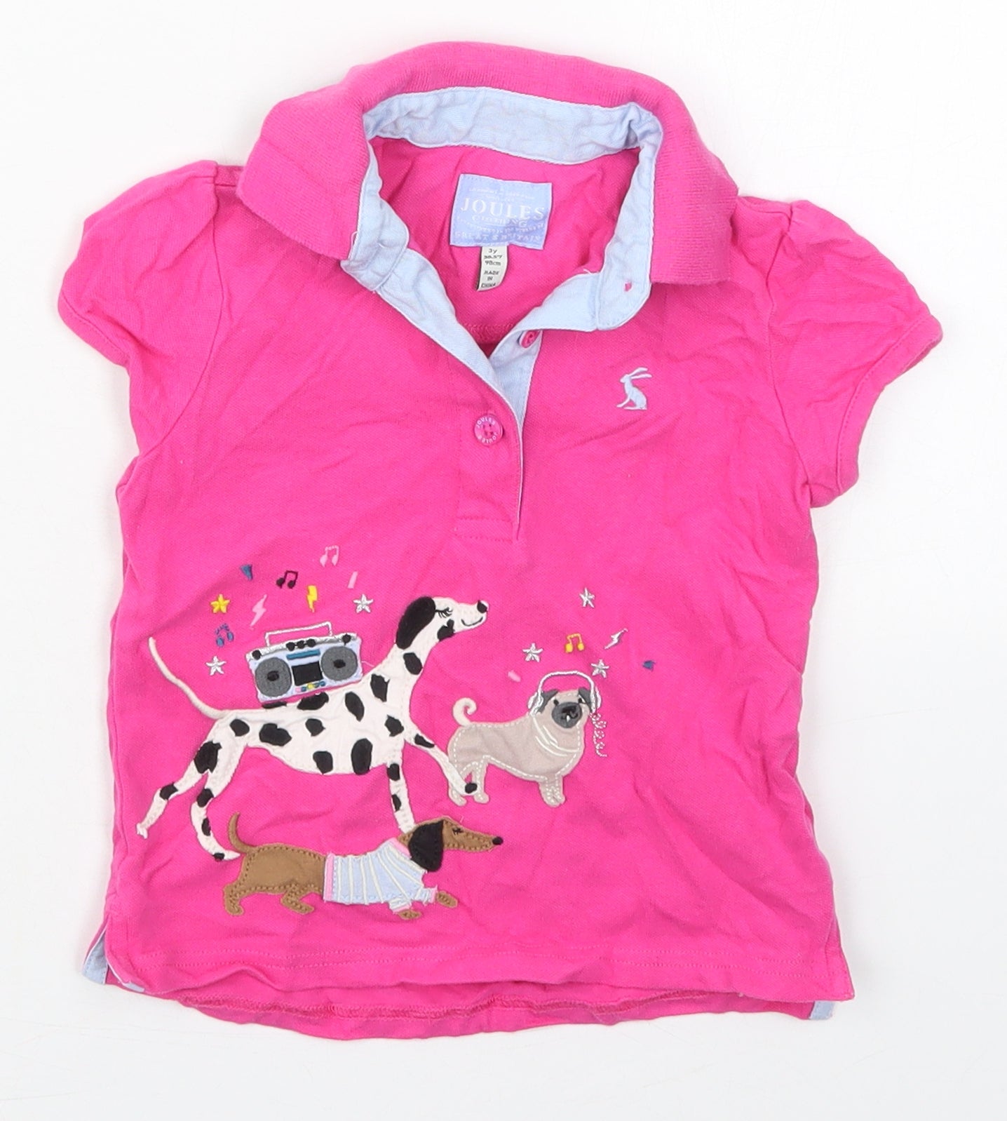 Joules Girls Pink  Cotton Basic Polo Size 3 Years Collared Pullover - Dogs
