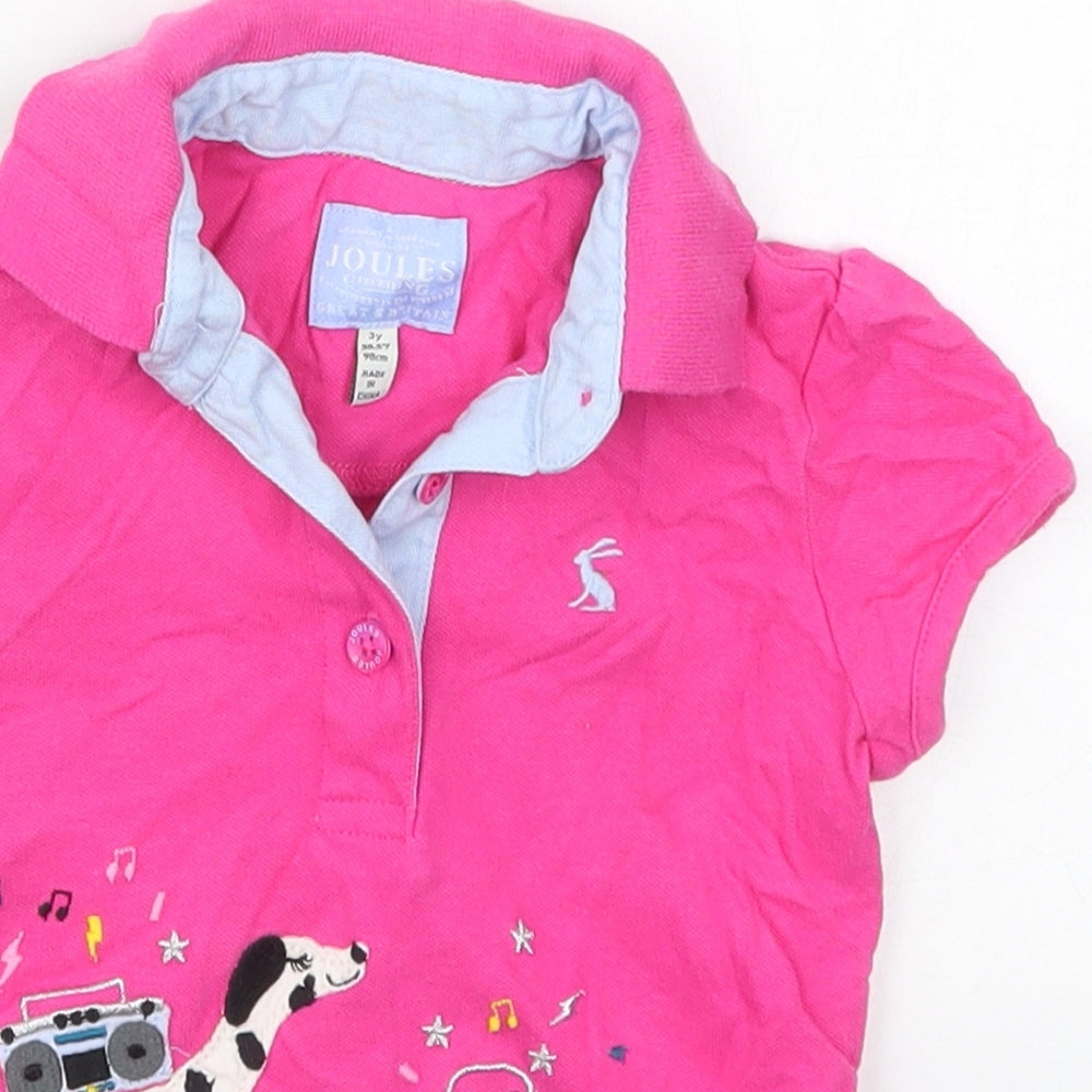 Joules Girls Pink  Cotton Basic Polo Size 3 Years Collared Pullover - Dogs