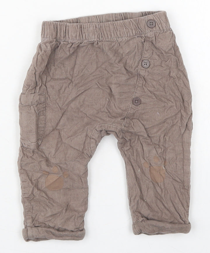TU Boys Brown Cotton Capri Trousers Size 6-9 Months - Paw Prints