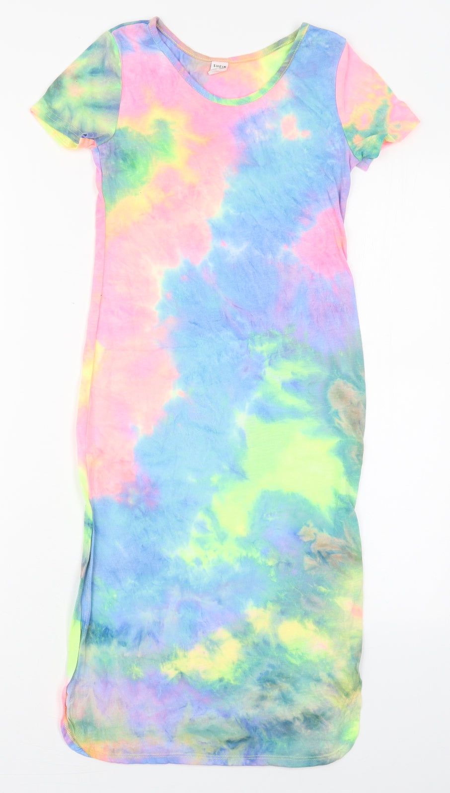 SheIn Girls Multicoloured  Polyester Pencil Dress  Size 10 Years  Round Neck Pullover - Tie Dye Abstract