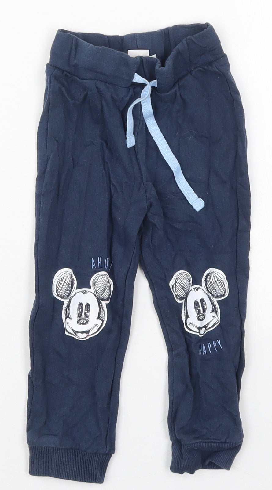 Disney Boys Blue  Cotton Sweatpants Trousers Size 12-18 Months  Drawstring - Mickey Mouse
