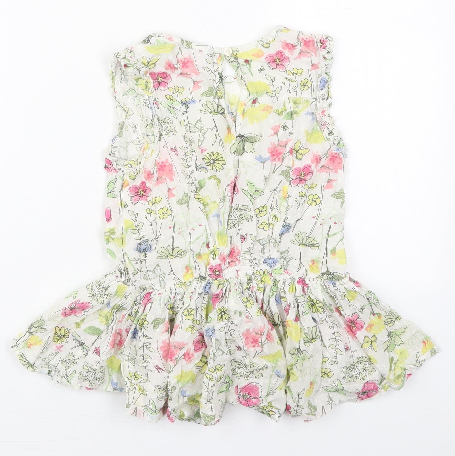 George Girls White Floral Cotton Basic Blouse Size 8-9 Years Round Neck Pullover