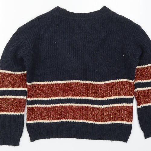 Marks and Spencer Girls Blue V-Neck Striped Acrylic Cardigan Jumper Size 11-12 Years  Button - Harry Potter