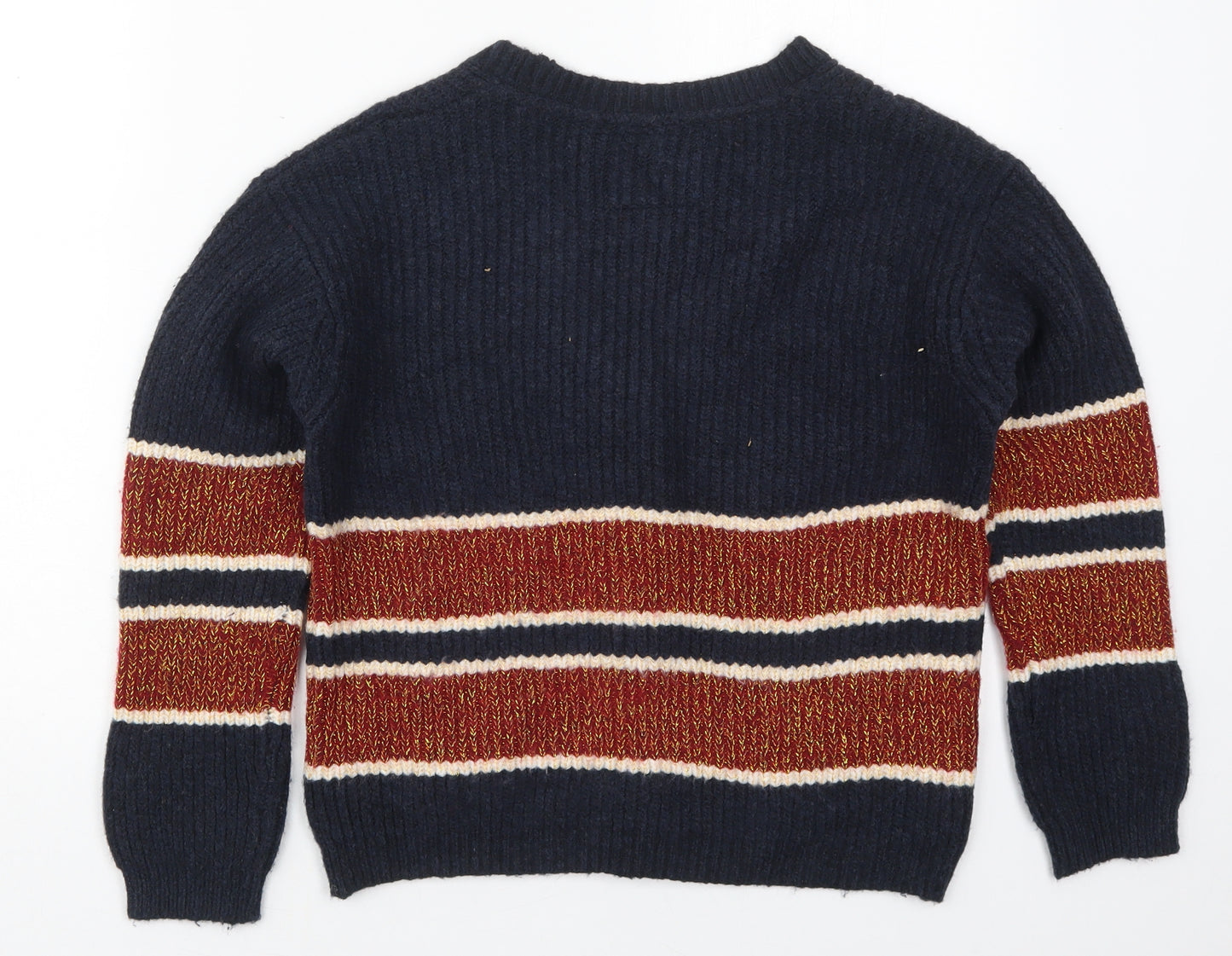 Marks and Spencer Girls Blue V-Neck Striped Acrylic Cardigan Jumper Size 11-12 Years  Button - Harry Potter