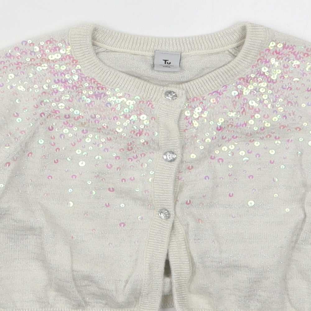 TU Girls Ivory Crew Neck  Cotton Cardigan Jumper Size 7 Years  Button