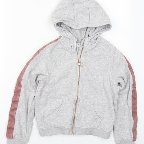 Marks and Spencer Girls Grey  Cotton Full Zip Hoodie Size 9-10 Years  Zip
