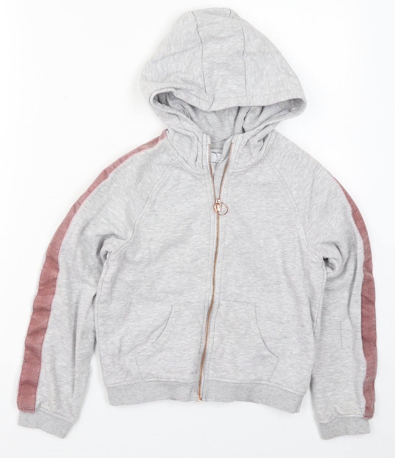 Marks and Spencer Girls Grey  Cotton Full Zip Hoodie Size 9-10 Years  Zip