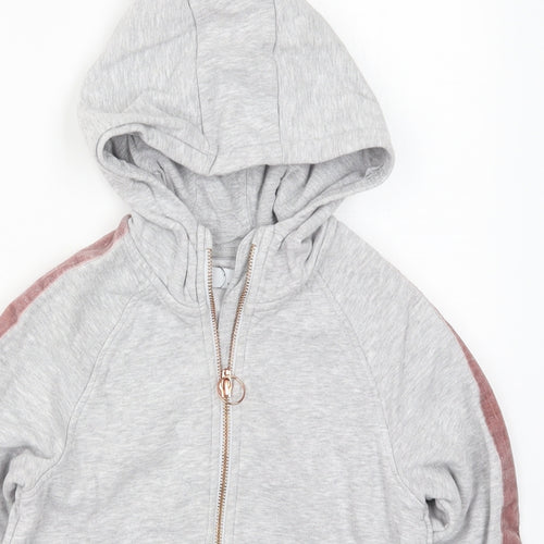 Marks and Spencer Girls Grey  Cotton Full Zip Hoodie Size 9-10 Years  Zip