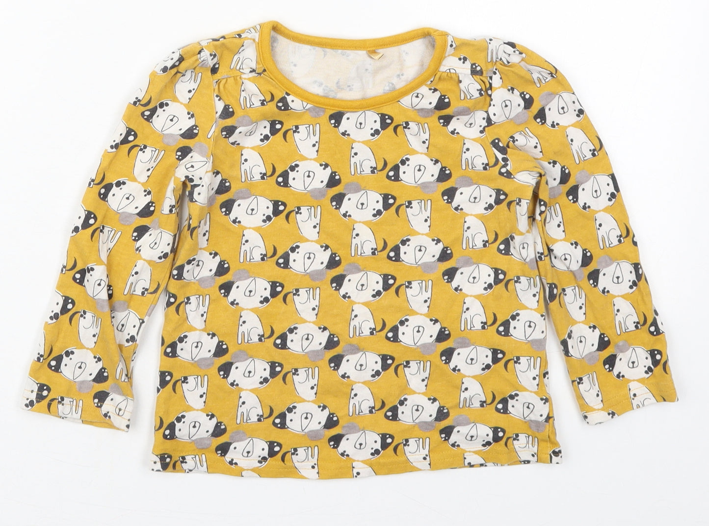George Girls Yellow  Cotton Basic T-Shirt Size 2-3 Years Crew Neck Pullover - Puppies