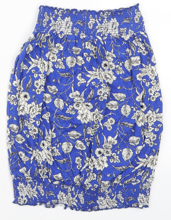 Studio Womens Blue Floral Viscose Basic Tank Size 8 Round Neck