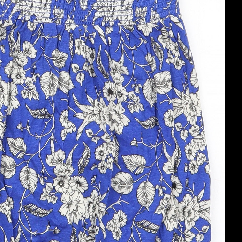 Studio Womens Blue Floral Viscose Basic Tank Size 8 Round Neck