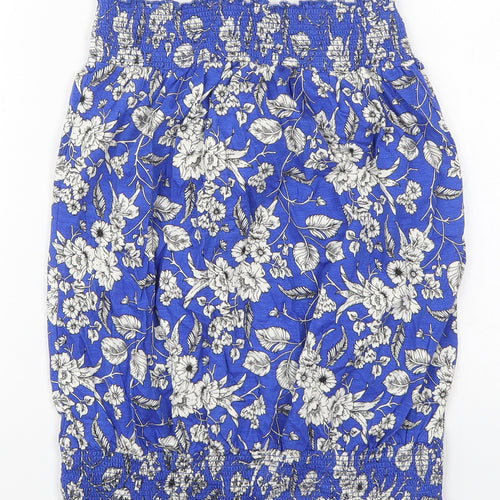 Studio Womens Blue Floral Viscose Basic Tank Size 12 Round Neck