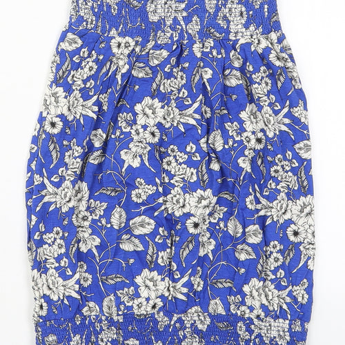 Studio Womens Blue Floral Viscose Basic Tank Size 12 Round Neck