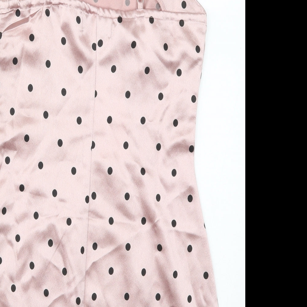 Missguided Womens Pink Polka Dot Polyester Mini  Size 10  Square Neck Pullover