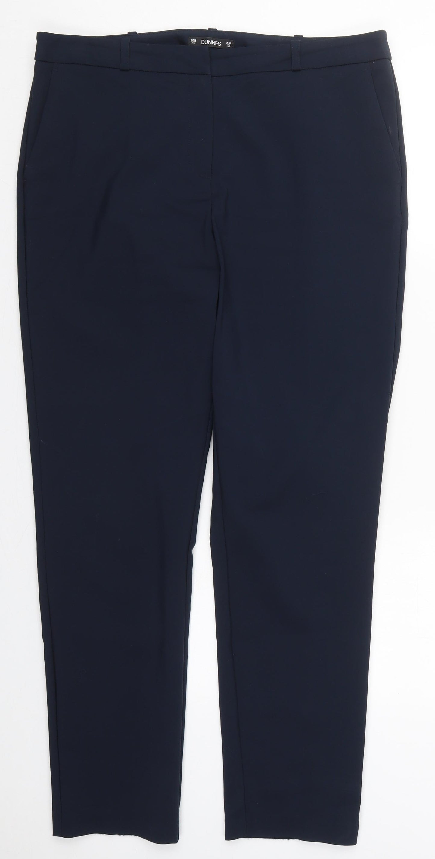 Dunnes Womens Blue  Cotton Trousers  Size 14 L29 in Regular Button