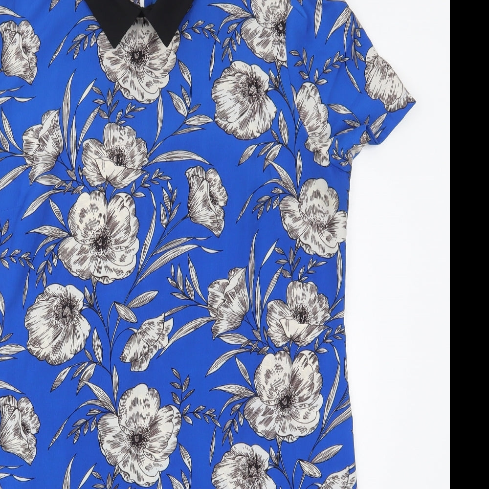 Atmosphere Womens Blue Floral Polyester Shift  Size 16  Collared Button