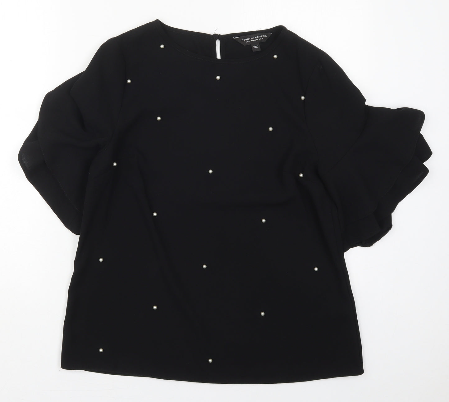 Dorothy Perkins Womens Black  Polyester Basic Blouse Size 14 Round Neck