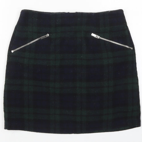 New Look Womens Green Check Polyester Mini Skirt Size 8   Zip
