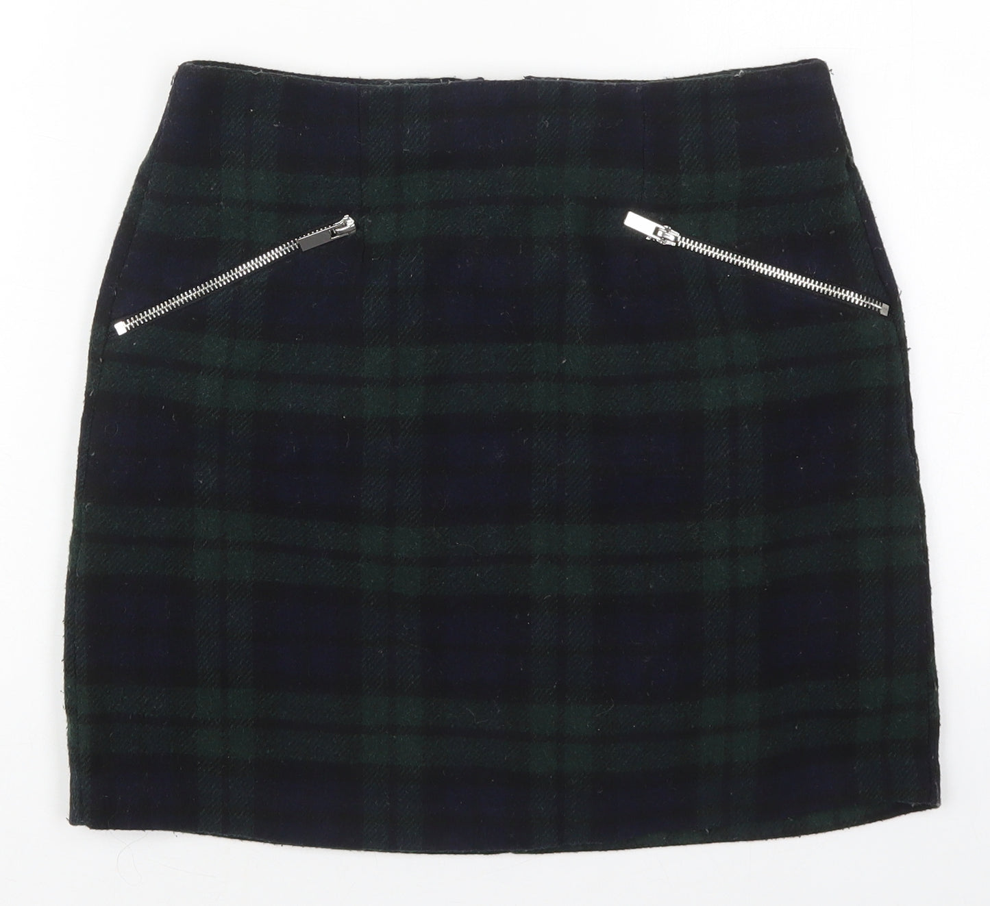 New Look Womens Green Check Polyester Mini Skirt Size 8   Zip